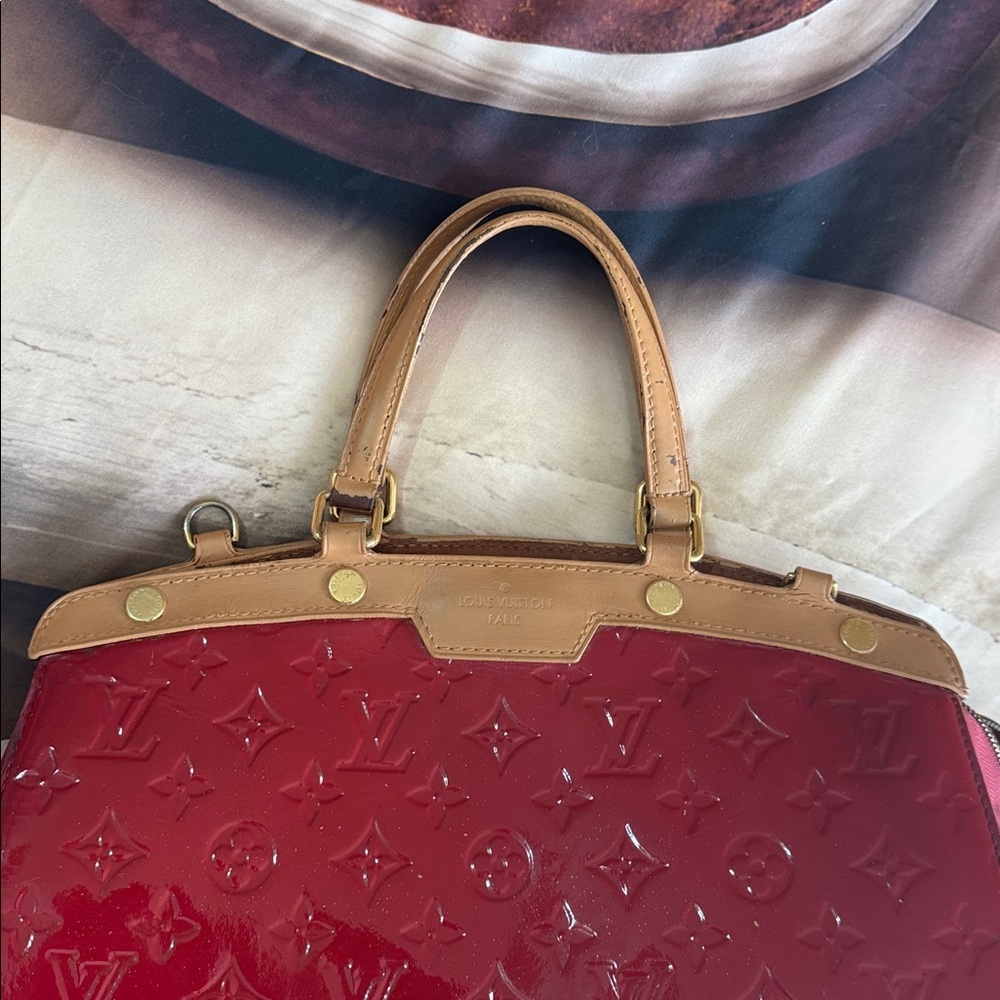Louis Vuitton Red vernis and Tan Patent Leather Satchel - Picture 10 of 17